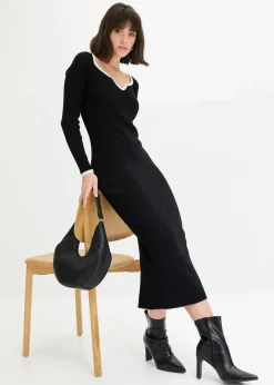 bonprix Bekleidung·Umstandsmode|Strickmode^Figurbetontes Strickkleid schwarz/wollweiß