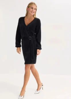 bonprix Bekleidung·Umstandsmode|Bekleidung·Pullover & Strickjacken^Figurbetontes Strickkleid mit Accessoire schwarz