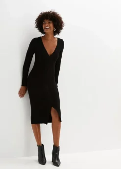 bonprix Strickmode|Kleider^Figurbetontes Strickkleid mit Zopf-Detail schwarz