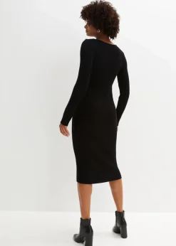 bonprix Strickmode|Kleider^Figurbetontes Strickkleid mit Zopf-Detail schwarz