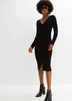 bonprix Strickmode|Kleider^Figurbetontes Strickkleid mit Zopf-Detail schwarz