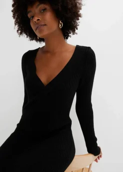 bonprix Strickmode|Kleider^Figurbetontes Strickkleid mit Zopf-Detail schwarz