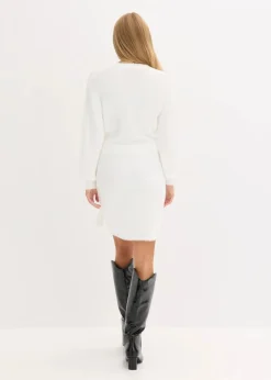 bonprix Kleider|Strickmode^Figurbetontes Strickkleid mit Accessoire weiß