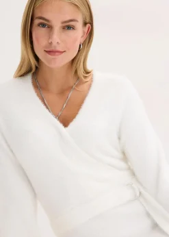 bonprix Kleider|Strickmode^Figurbetontes Strickkleid mit Accessoire weiß