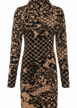 bonprix Bekleidung·Umstandsmode|Strickmode^Figurbetontes Strickkleid mit Stehkragen braun/schwarz bedruckt