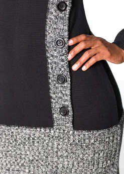 bonprix Strickmode|Kleider^Figurbetontes Strickkleid mit Schalkragen schwarz meliert