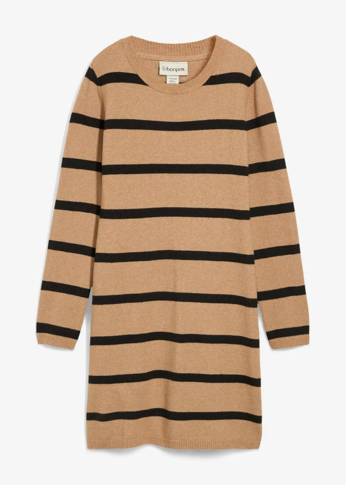 bonprix Bekleidung·Umstandsmode|Strickmode^Figurbetontes Strickkleid camel/schwarz gestreift