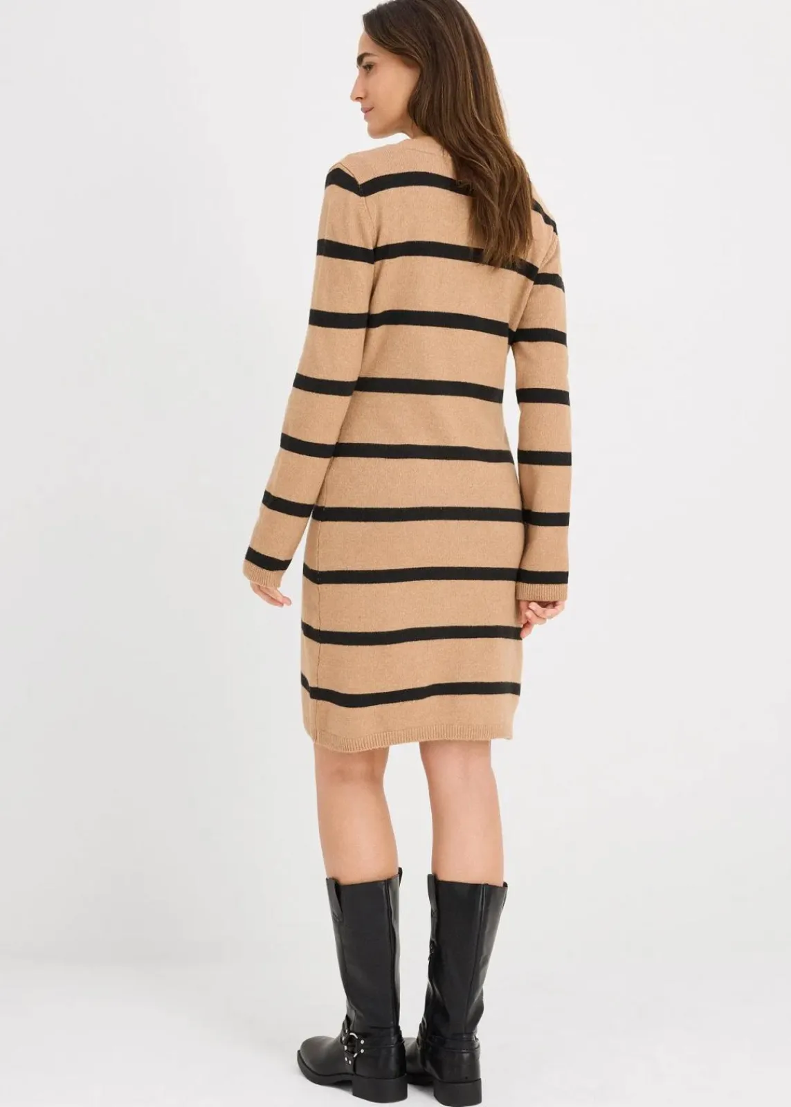 bonprix Bekleidung·Umstandsmode|Strickmode^Figurbetontes Strickkleid camel/schwarz gestreift
