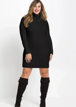 bonprix Strickmode|Kleider^Figurbetontes Strickkleid mit Rollkragen schwarz