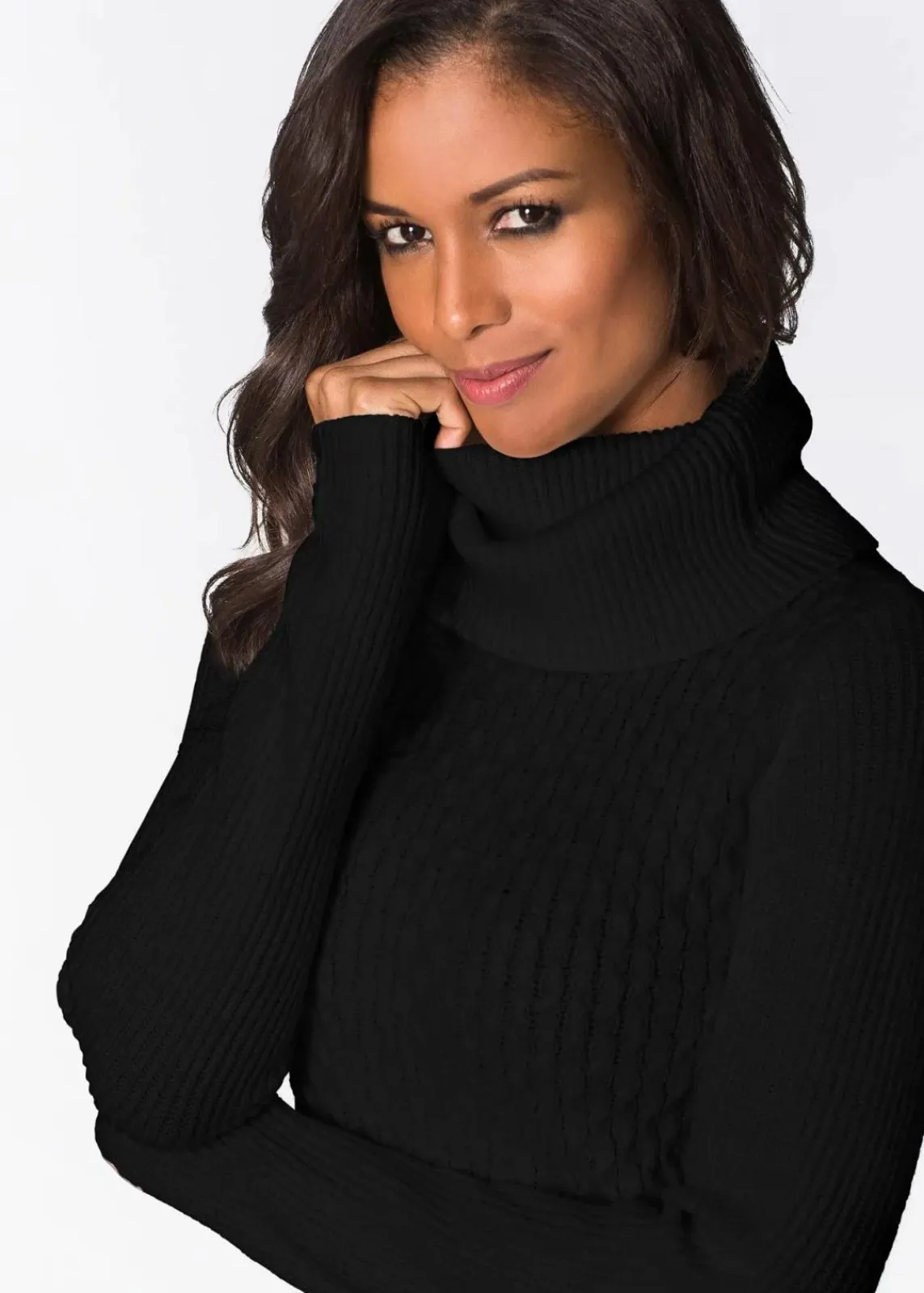 bonprix Strickmode|Kleider^Figurbetontes Strickkleid mit Rollkragen schwarz