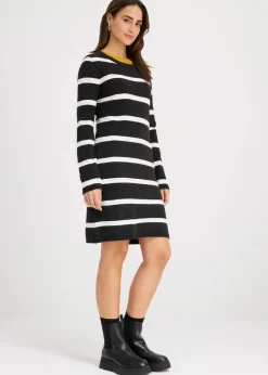 bonprix Bekleidung·Umstandsmode|Strickmode^Figurbetontes Strickkleid schwarz/wollweiß gestreift