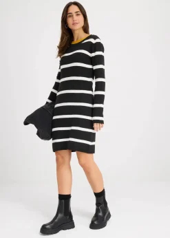 bonprix Bekleidung·Umstandsmode|Strickmode^Figurbetontes Strickkleid schwarz/wollweiß gestreift