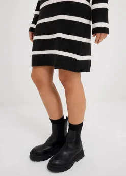 bonprix Bekleidung·Umstandsmode|Strickmode^Figurbetontes Strickkleid schwarz/wollweiß gestreift