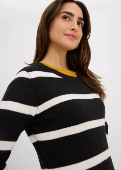 bonprix Bekleidung·Umstandsmode|Strickmode^Figurbetontes Strickkleid schwarz/wollweiß gestreift