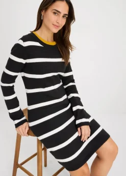 bonprix Bekleidung·Umstandsmode|Strickmode^Figurbetontes Strickkleid schwarz/wollweiß gestreift