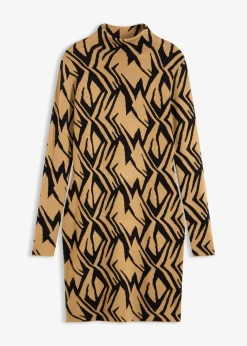 bonprix Bekleidung·Umstandsmode|Bekleidung·Pullover & Strickjacken^Figurbetontes Strickkleid mit Stehkragen schwarz/beige