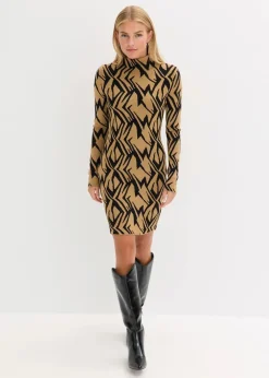 bonprix Bekleidung·Umstandsmode|Bekleidung·Pullover & Strickjacken^Figurbetontes Strickkleid mit Stehkragen schwarz/beige