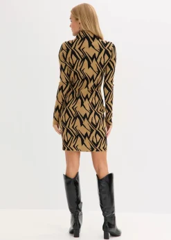 bonprix Bekleidung·Umstandsmode|Bekleidung·Pullover & Strickjacken^Figurbetontes Strickkleid mit Stehkragen schwarz/beige