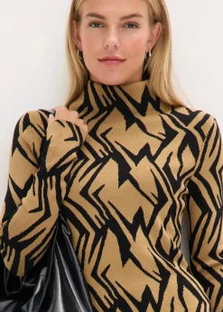 bonprix Bekleidung·Umstandsmode|Bekleidung·Pullover & Strickjacken^Figurbetontes Strickkleid mit Stehkragen schwarz/beige
