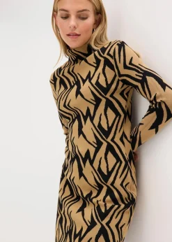 bonprix Bekleidung·Umstandsmode|Bekleidung·Pullover & Strickjacken^Figurbetontes Strickkleid mit Stehkragen schwarz/beige