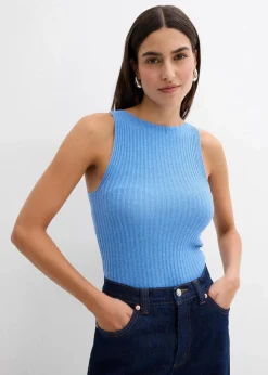bonprix Strickmode|Shirts & Tops^Figurbetontes Stricktop aus Viskose-Mix mittelblau