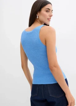 bonprix Strickmode|Shirts & Tops^Figurbetontes Stricktop aus Viskose-Mix mittelblau