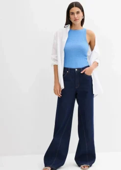 bonprix Strickmode|Shirts & Tops^Figurbetontes Stricktop aus Viskose-Mix mittelblau