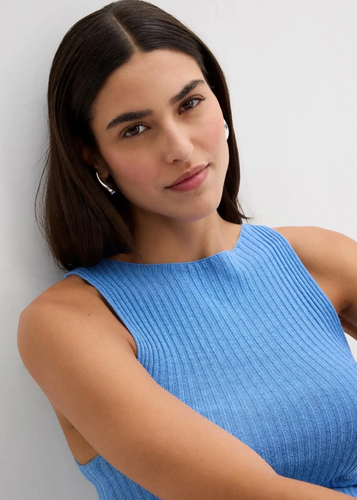 bonprix Strickmode|Shirts & Tops^Figurbetontes Stricktop aus Viskose-Mix mittelblau