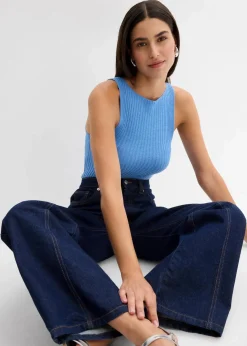 bonprix Strickmode|Shirts & Tops^Figurbetontes Stricktop aus Viskose-Mix mittelblau