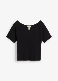 bonprix Nachhaltigere Materialien|Shirts & Tops^Figurbetontes T-Shirt aus reiner Bio-Baumwolle schwarz