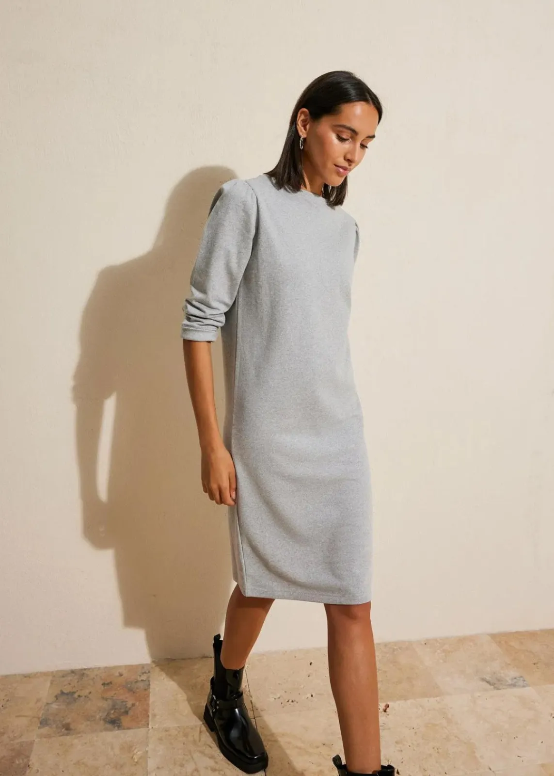 bonprix Bekleidung·Blusen & Tuniken|Sweat^Figurumspielendes Sweatkleid hellgrau meliert