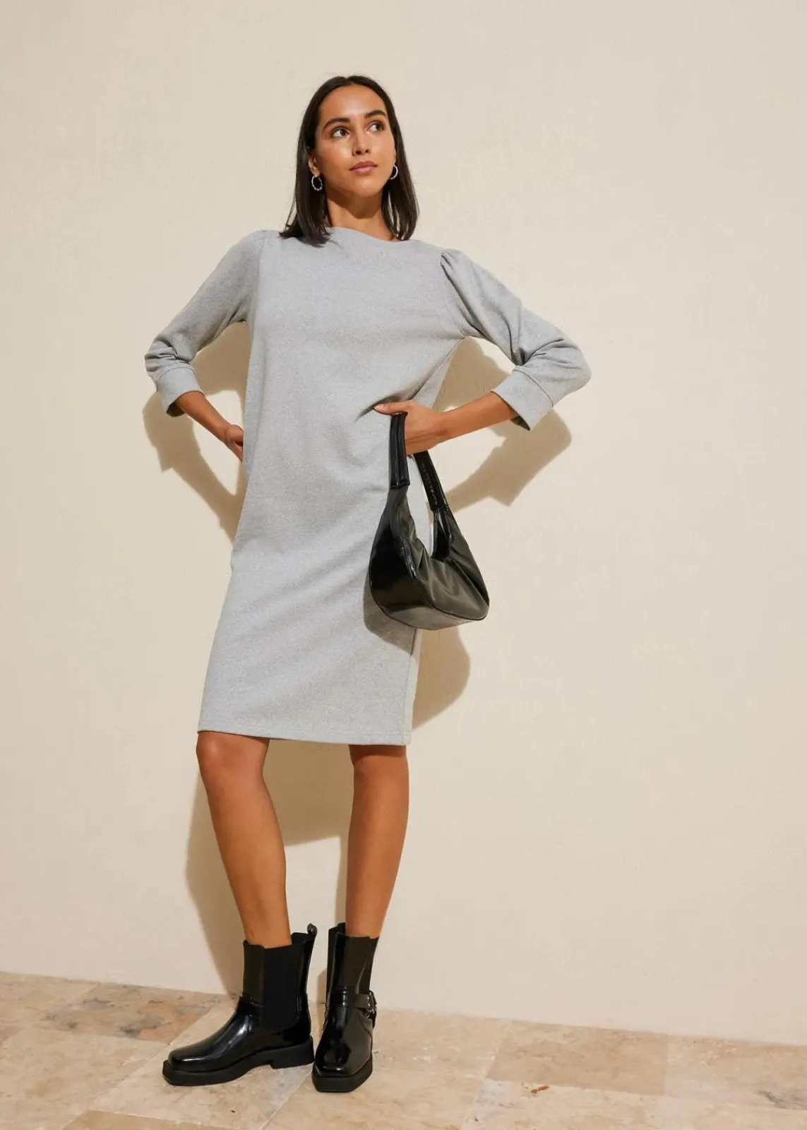 bonprix Bekleidung·Blusen & Tuniken|Sweat^Figurumspielendes Sweatkleid hellgrau meliert