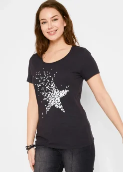 bonprix Nachhaltigere Materialien|Shirts & Tops^Flammgarn-Shirt aus Bio-Baumwolle, kurzarm schwarz bedruckt