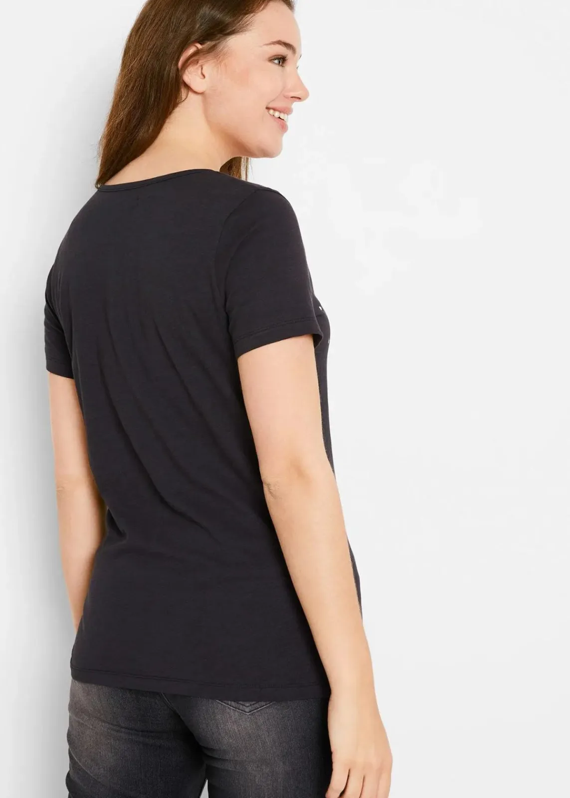 bonprix Nachhaltigere Materialien|Shirts & Tops^Flammgarn-Shirt aus Bio-Baumwolle, kurzarm schwarz bedruckt