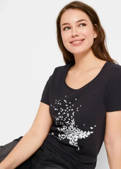 bonprix Nachhaltigere Materialien|Shirts & Tops^Flammgarn-Shirt aus Bio-Baumwolle, kurzarm schwarz bedruckt