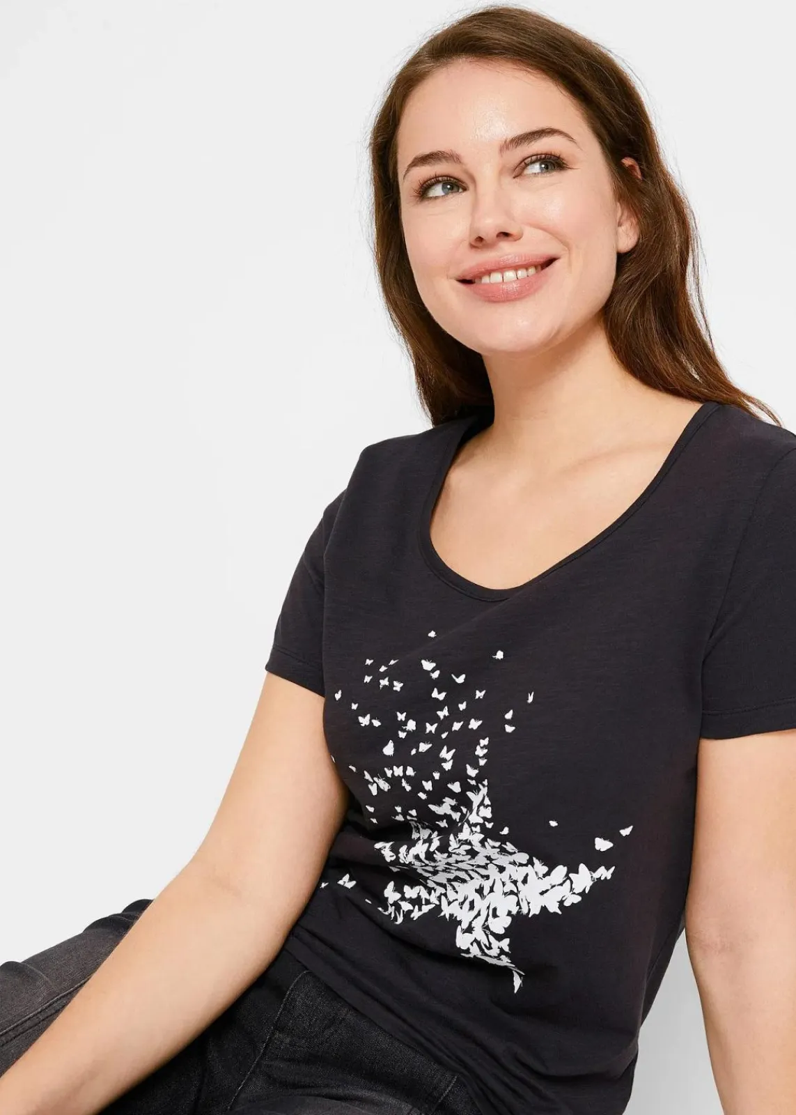 bonprix Nachhaltigere Materialien|Shirts & Tops^Flammgarn-Shirt aus Bio-Baumwolle, kurzarm schwarz bedruckt