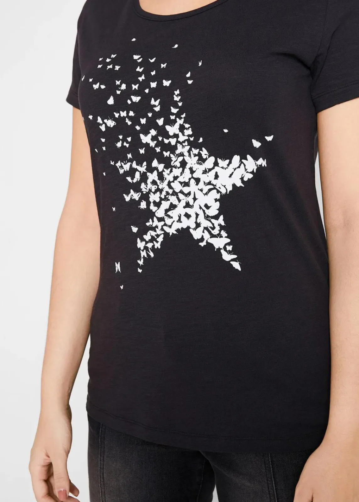 bonprix Nachhaltigere Materialien|Shirts & Tops^Flammgarn-Shirt aus Bio-Baumwolle, kurzarm schwarz bedruckt