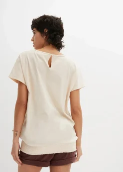 bonprix Shirts & Tops|Nachhaltigere Materialien^Flammgarn-Shirt aus Bio-Baumwolle mit Smockbund sandbeige