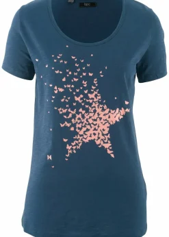 bonprix Shirts & Tops|Nachhaltigere Materialien^Flammgarn-Shirt aus Bio-Baumwolle, kurzarm dunkelblau bedruckt