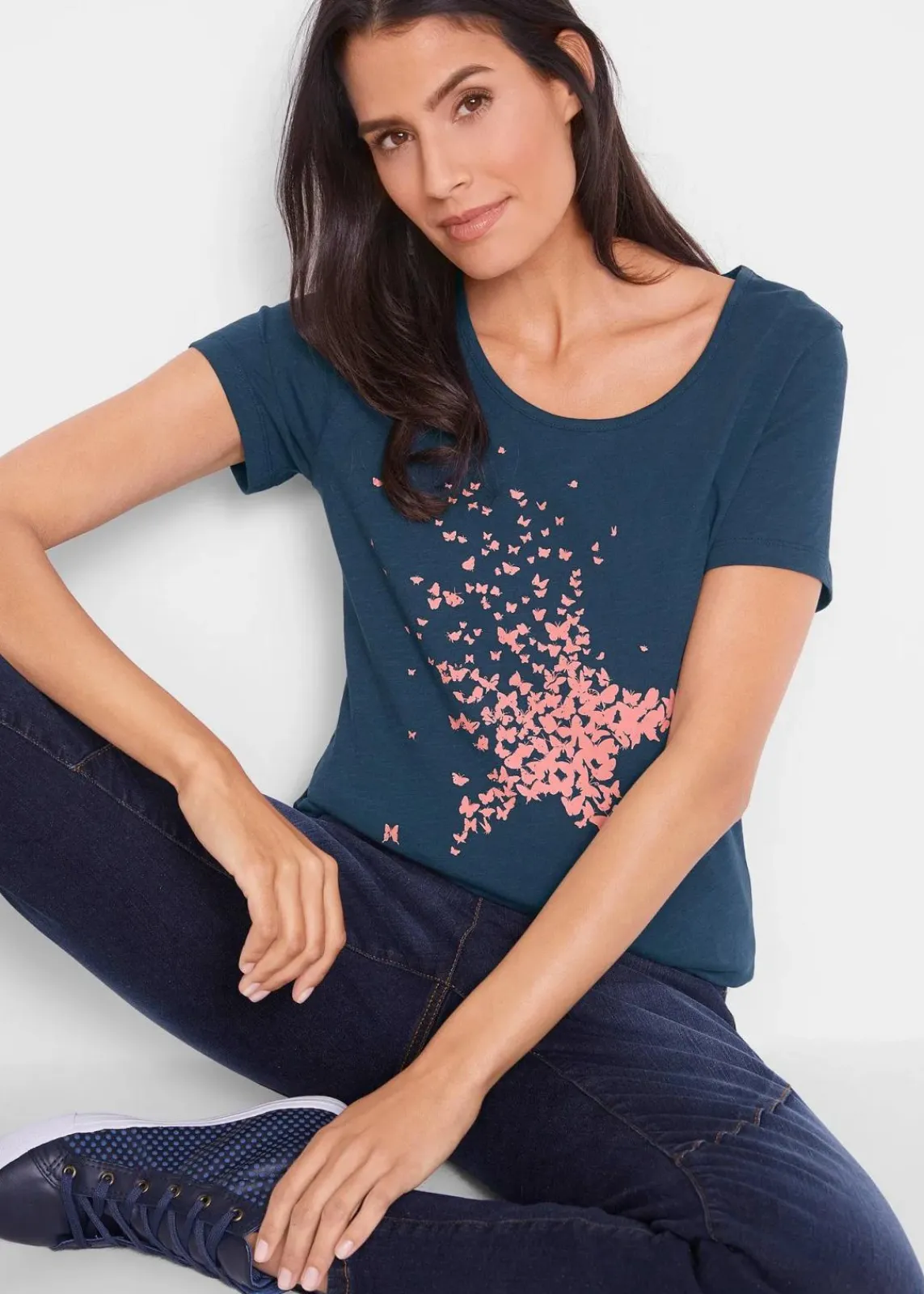 bonprix Shirts & Tops|Nachhaltigere Materialien^Flammgarn-Shirt aus Bio-Baumwolle, kurzarm dunkelblau bedruckt