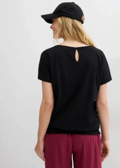 bonprix Nachhaltigere Materialien|Shirts & Tops^Flammgarn-Shirt aus Bio-Baumwolle mit Smockbund schwarz