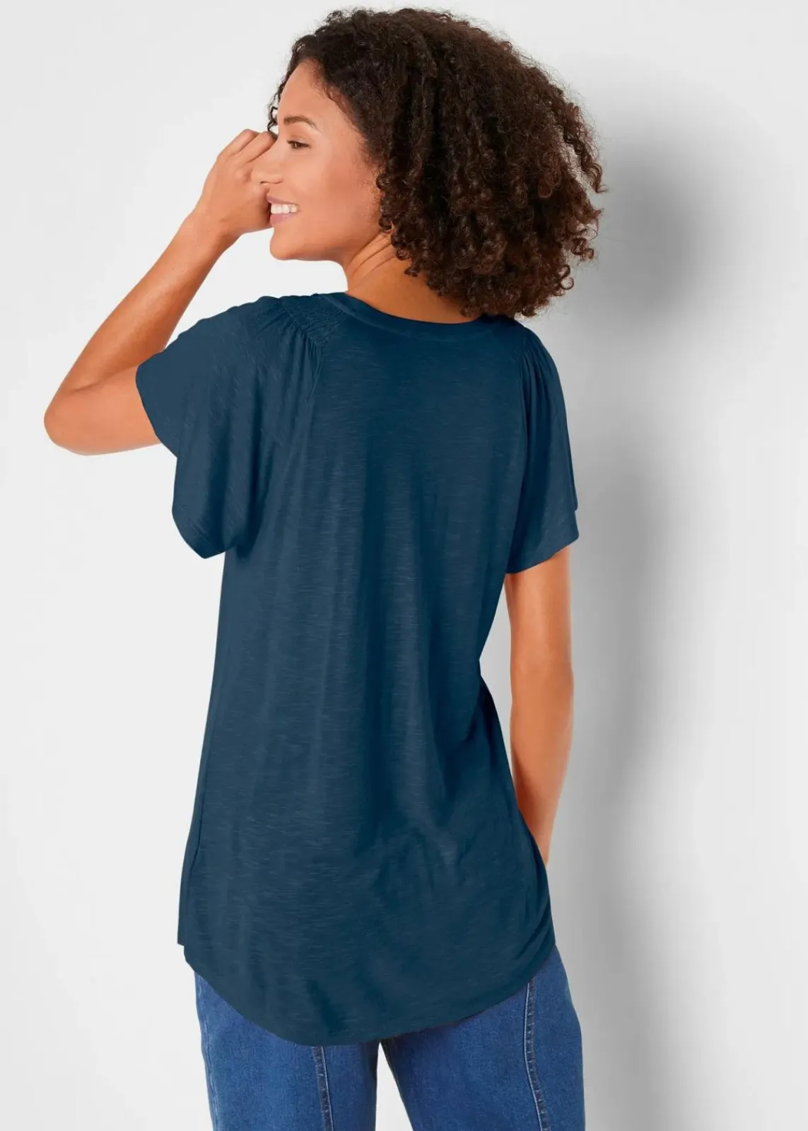 bonprix Nachhaltigere Materialien|Shirts & Tops^Flammgarn-Shirt mit Flügelärmeln dunkelblau