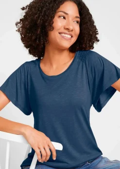 bonprix Nachhaltigere Materialien|Shirts & Tops^Flammgarn-Shirt mit Flügelärmeln dunkelblau