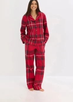 bonprix Wäsche·Nachtwäsche|Nachtwäsche^Flanell Pyjama aus weicher Baumwolle mit Geschenktasche dunkelrot kariert