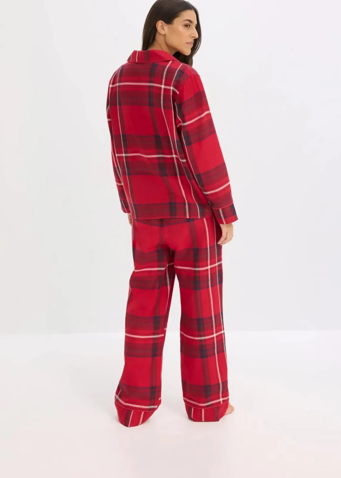 bonprix Wäsche·Nachtwäsche|Nachtwäsche^Flanell Pyjama aus weicher Baumwolle mit Geschenktasche dunkelrot kariert