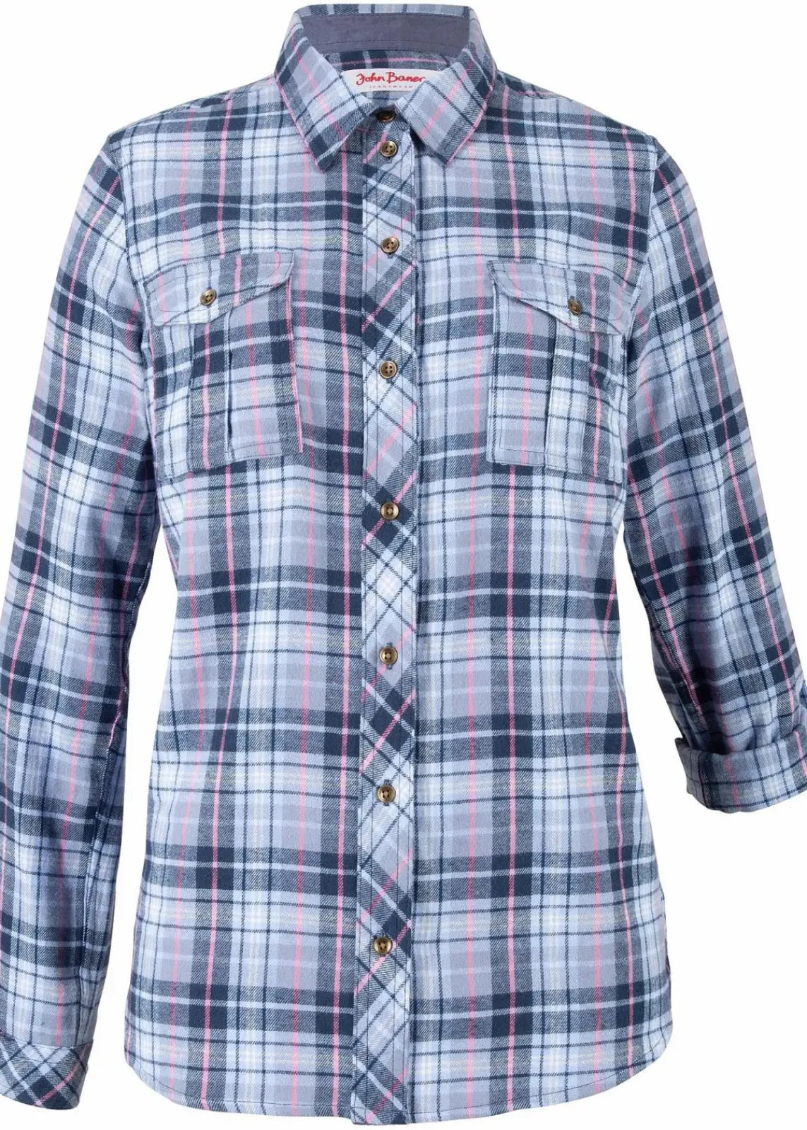 bonprix Bekleidung·Jacken & Mäntel|Blusen & Tuniken^Flanellhemd blau/rosa kariert