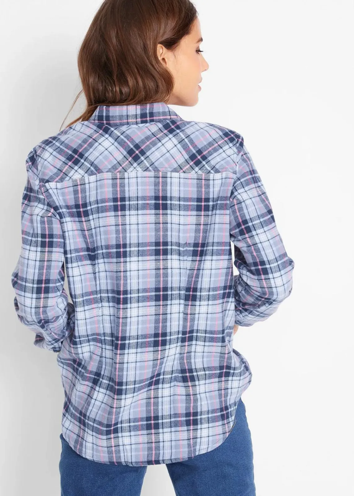 bonprix Bekleidung·Jacken & Mäntel|Blusen & Tuniken^Flanellhemd blau/rosa kariert