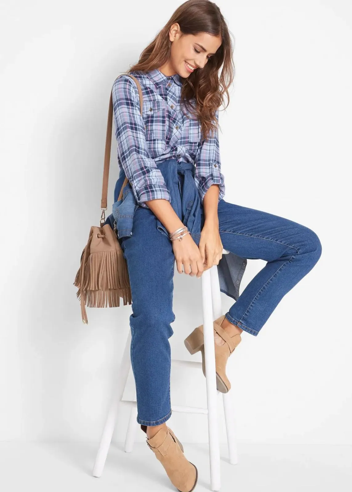 bonprix Bekleidung·Jacken & Mäntel|Blusen & Tuniken^Flanellhemd blau/rosa kariert