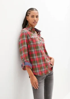 bonprix Blusen & Tuniken|Bekleidung·Jacken & Mäntel^Flanellhemd magentarot kariert