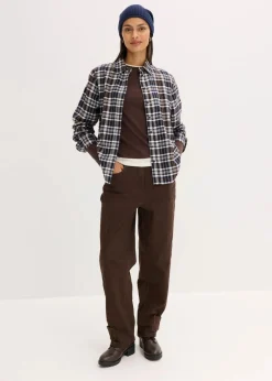 bonprix Blusen & Tuniken|Bekleidung·Jacken & Mäntel^Flanell-Hemd aus reiner Baumwolle perlweiß/dunkelbraun/hellkhaki/tintenblau kariert